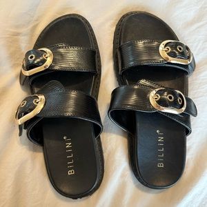 Billini black sandals with gold buckles size 6.5